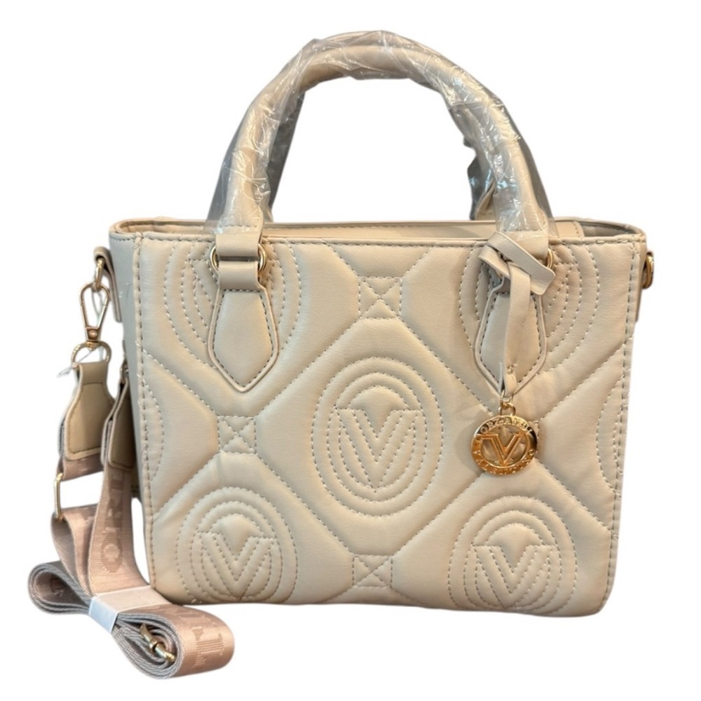 Valentino Orlandi Light‎ Taupe Quilted Satchel / Crossbody with Gold Hardware